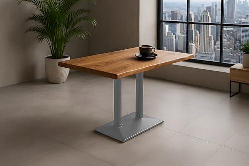 SAM Bistrotisch Isla, Akazienholz massiv & naturfarben, Säulentisch/Esstisch 100x60 cm, echte Baumkante, Gastrotisch mit Mittelfuß, Eisen Silber