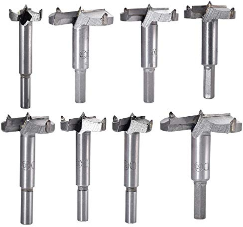 HOHXEN Forstner Drill Bit Set, Round Shank Tungsten Carbide Wood Hole Saw Auger Opener, Woodworking Drilling Tool Cutting for Wood Plastic - (8 Pcs, 25mm, 30mm, 35mm, 40mm, 45mm, 50mm, 55mm, 60mm)