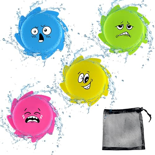 Vlecexs 4 Pezzi Frisbee Acquatici Bambini Frisbee in Silicone Giocattoli Acquatici Spray Frisbee Extra Morbidi e Borsa Stoccaggio Famiglia Animali Domestici Spiaggia Piscina Giardino Camping