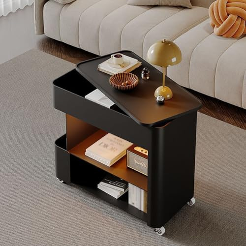 Smart Rotating Coffee Table with Motion-Activated Lighting – Lockable Wheeled Storage Trolley for Living Room & Bedroom