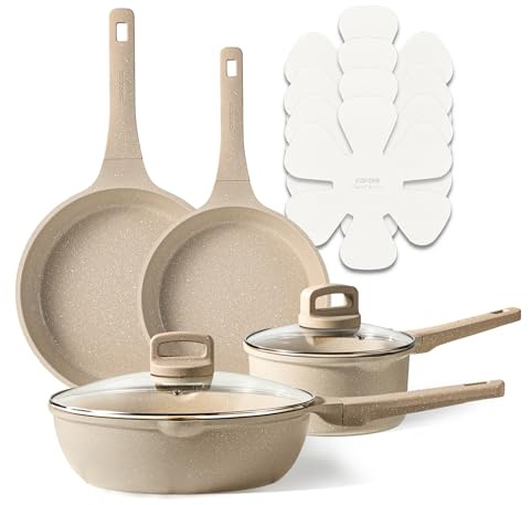 CAROTE 10Pcs Pots and Pans Set Nonstick, Induction Cookware Sets, NonStick Cooking Set, Kitchen Pots and Pans Set with Stay-Cool Handles, PFOA Free