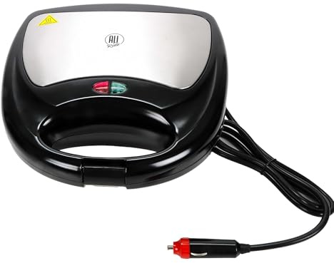 All Ride Sandwichmaker 24V – Sandwich Maker für unterwegs mit 24V Stecker – Antihaftbeschichtung für einfache Reinigung – Kompakter Toaster für LKW – 240W, Schwarz
