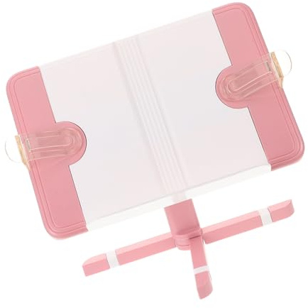 BESPORTBLE Adjustable Pink Table Music Stand Portable Desktop Reading Holder for Sheet Music Cookbooks Textbooks with Stable Foldable Design and Page Clips for Piano Guitar Violin Players