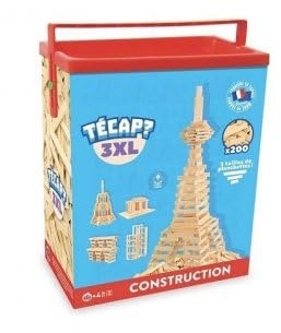 cavernedesjouets Coffret Baril 200 planchettes Bois Naturel pour tecap 3XL 3 Tailles - Jeu Construction Enfant - Jouet Francais et 1 Carte Tigre - nouveauté