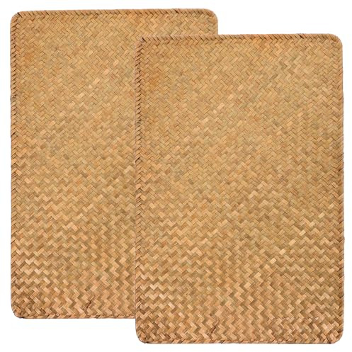 WATIIFUFU 2 pezzi Tovagliette Americane Rettangolari in Paglia Intrecciata Vintage Resistenti e Isolanti per Tavolo da Pranzo Sottopiatto Naturale Antiscivolo per Cucina e Sala da Tè