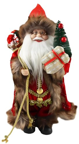 SingingWang Babbo Natale Pupazzo, Babbo Natale da Interno, Figura in Piedi con Sacchetto Regali, Morbida Bambola di Peluche per Decorazioni Natalizie per Casa, Camino, Tavolo (Albero di Natale)