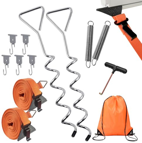 H Hawsam Sturmband Markise Set,Sturmsicherung für Vorzelt, Sturmbänder für Markisen mit Sturmbänder Erdanker Abspanngurte 2 Verbindungsmethoden,Markisenzubehör für Camping Wohnmobil(Silber)