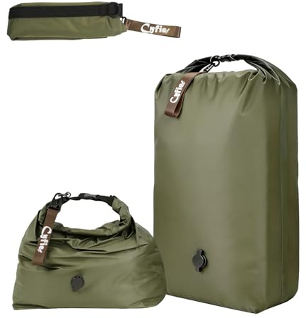 CYFIE Grön vakuumpåse för kläder resor, kompressionspåse utan pump, 70D nylon TPU kompositmaterial, ipx7 vattentät, återanvändbar, manuell vakuumpåse för resor camping flytt, M