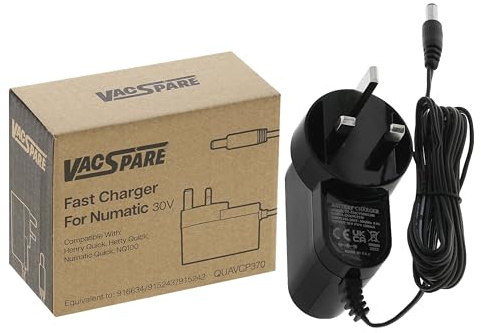vacspare Vacuum Fast Charger Plug Lead Cable, UK Plug, 30V To Fit Numatic Quick, Henry Quick, Hetty Quick, NQ100 Stick Vacuum Cleaners
