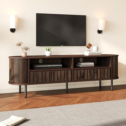 Mueble De TV Con MDF, Lowboard Con 2 Armarios Y 2 Cajones Con Almacenamiento Escalonado, Soporte Televisión Para Salón Y Sala De Estar, Mueble TV Para 65 Pulgadas, Color Nogal, 160.0x40.0x48.0 cm