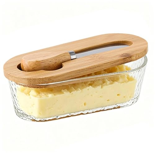 Recipiente para Mantequilla - 300 ml con tapa y espátula incluida, transparente - Recipiente para mantequilla con tapa y contenedor de queso | Para hogar, cocina, picnic, viaje, , encimera, verduras y