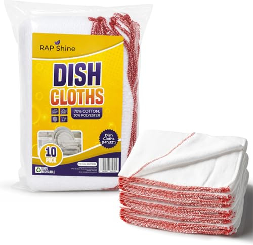 Dish Cloths 10 Pack White Cotton Kitchen Cleaning Cloths Washable Reusable | Absorbent cotton dishcloths 14 x 12 inch, machine washable, for catering, restaurants, hotels and cafes