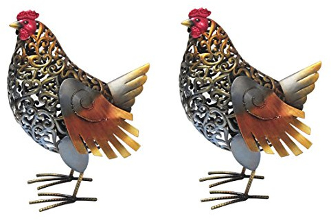 Dehner Dekorativ figur Henne Vroni, 2 stycken, vardera ca 38 x 27 x 16,5 cm, metall, färgglad