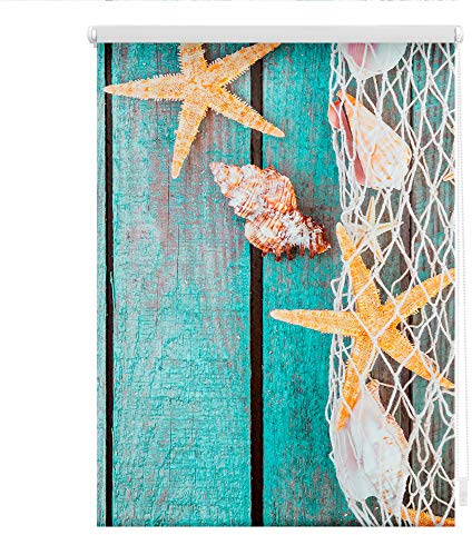 Lichtblick Klemmfix Tageslicht-Rollo mit Motiv, ohne Bohren, Blickdicht, Seitenzugrollo, Made in Germany, Bretter Beach - Petrol 90 x 150 cm (B x L)