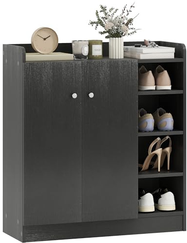 HOMCOM Mueble Zapatero de 2 Puertas Zapatero Estrecho con Estantes Ajustables para 12 Pares de Zapatos para Pasillo Entrada 83x30x90 cm Negro
