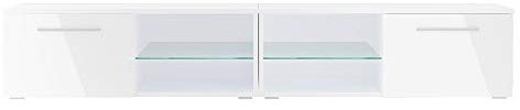 Selsey Tenus Double - Meuble TV/Banc TV (200 cm, éclairage LED optionnel) (Blanc Mat/Blanc Brillant)
