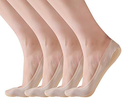 RIIQIICHY No Show Socks Women Low Cut Liner Non-Slip Thin Causal Line for Flats Boat 4 to 6 Pack, Shoe-Size6-10, 4nude