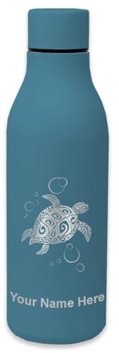 LaserGram Double Wall Stainless Steel Water Bottle, Hawaiian Sea Turtle, Personalized Engraving Included (Slate Blue)