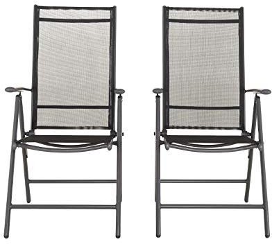 Chicreat Klappsessel aus Aluminium, hohe Rückenlehne, 7-fach verstellbar, Textilene 4x4, Kohlefarbe/Transparentes Schwarz (2 St.)