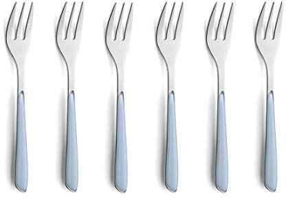 Kuppels Prisma Kuchengabel-Besteck Set aus 18/0 Edelstahl, 6-teilig, für 6 Personen, hochwertige Kunststoffgriffschalen in Himmbelblau, rostfrei & spülmaschinenfest