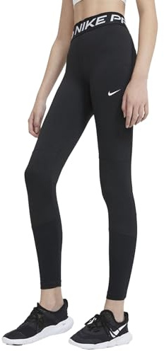 NIKE Mädchen Pro Leggings, Schwarz-Weiss, Large