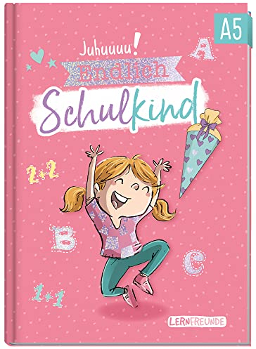 Häfft® Endlich Schulkind A5 Erinnerungsalbum zur Einschulung für Mädchen Rosa Hardcover Einschulungsbuch Schulanfang, erster Schultag, Geschenk für die Schultüte - nachhaltig & klimafreundlich