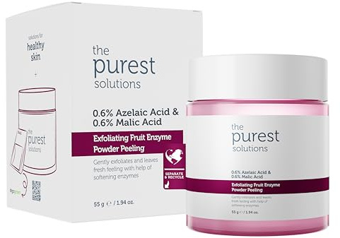 The Purest Solutions Exfoliator och peeling av fruktEnzym (0,6 % azelainsyra och 0,6 % äppelsyra) – ökar regenereringscykeln och målar strålande hud – vegan | grymhetsfri | Miljövänlig (55 gr)