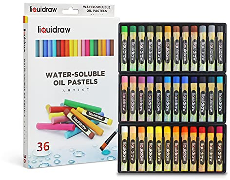 Liquidraw Weiche Ölkreiden – 36 Stück, Aquarellfarben in professioneller Qualität, wasserlöslich und ideal zum Zeichnen, Färben und Mischen, perfekt für Künstler, Studenten und Kinder, einfach in