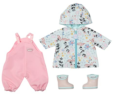 Baby Annabell Deluxe Regen Set mit Matschhose, Regenmantel und Gummistiefeln für 43 cm Puppen, 832844 Zapf Creation
