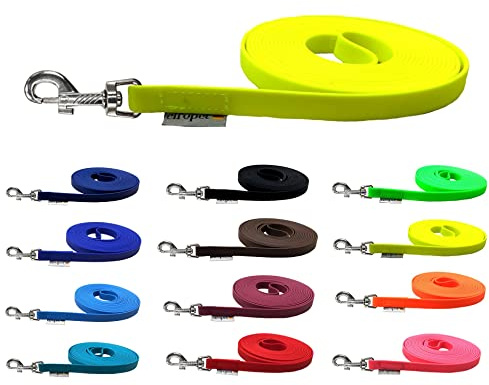 Schleppleine für Hunde Biothane Hundeleine mittlere/große Hunde Breite 16mm 1m / 3m / 5m / 10m / 15m (20m MIT Handschlaufe, Neongelb)