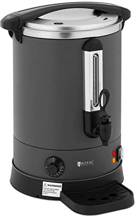 Royal Catering RC-WBDW14CG Distributeur d'eau chaude en inox Machine à vin chaud Distributeur d'eau chaude professionnel Distributeur d'eau chaude instantanée 6,1 l 1 500 W Plateau d'égouttage
