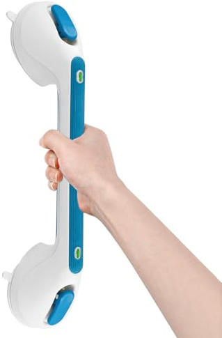 Newthinking Haltegriff mit Saugnapf, Dusche Saugnapf Haltegriff mit Saugwarnung 40cm, Haltegriff Dusche Ohne Bohren Haltegriff Badewanne Badezimmer Gehhilfe für Senioren Bad (Blau)
