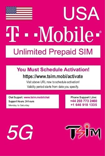 Carte SIM USA 15 Jours. Réseau T-Mobile avec données illimitées à Haute Vitesse en 5G/4G/LTE | Appels et SMS locaux illimités aux USA (Hawaï Inclus). Carte SIM 5G !