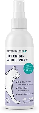 KATZENPFLEGE24 Octenidin Wundspray Katze - Desinfiziert, beruhigt, pflegt & schützt Wunden Aller Art ohne zu Brennen - 125ml mit bewährten Wirkstoffen - Effektive Pflege & Wunddesinfektion Katze