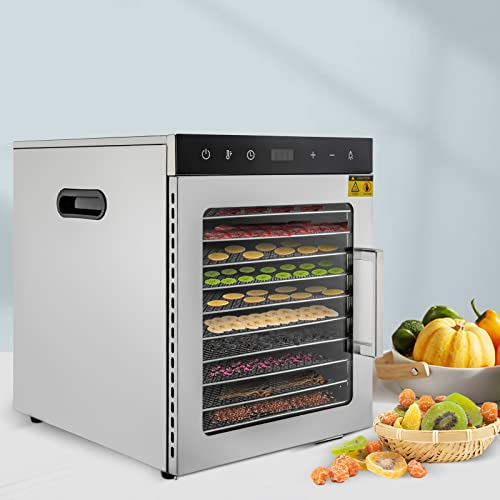 Déshydrateur alimentaire commercial 10 plateaux, déshydrateur de fruits en acier inoxydable + minuterie, déshydrateur de fruits Jerky, viande de bœuf et thé