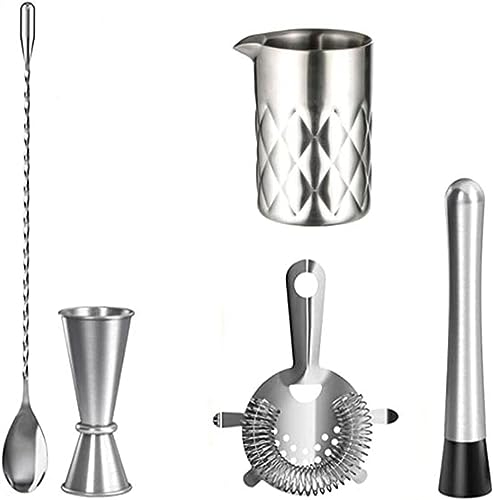 Bar Tool Set Barman Kit Cocktail Shaker Set, Cocktail Shaker Set Barman Mojito Kit-Outils de barre en acier inoxydable avec verre à mélanger, doseur, cuillère de bar, pilon, passoire Cocktail Shaker