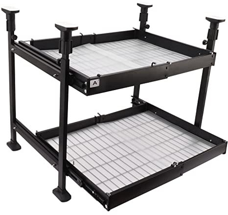 Kuuleyn Organisateur De Tiroir Coulissant à 2 Niveaux, Tiroir De Rangement pour Panier D'armoire Coulissant, Organisateur De Tiroir D'armoire Coulissant en Acier Au Carbone pour Cuisine Noir(Je)