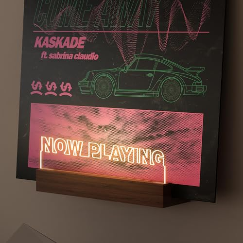 CoolGift Mart Now Playing Vinyl Plattenständer Wandhalterung, beleuchteter Plattenhalter, Holz-Acryl-Display mit warmen weißen Lichtern für Alben, Raumdekoration, für Vinyl-Liebhaber