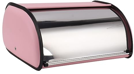 Contenitore per il Pane da Bancone della Cucina, Contenitore per il Pane Rosa con Coperchio Avvolgibile Portapane in Metallo Portapane in Acciaio Inossidabile per Bancone