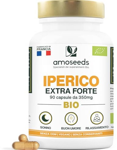 Iperico BIO | Erba di San Giovanni | Concentrato di Ipericina | Buon Umore, Rilassamento, Sonno | 90 capsule vegane da 350 mg | Qualità Superiore