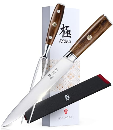 KYOKU Carving Knife Set, Daimyo Series 8 Carving Knife and Fork, Japanese Style 440C Stainless Steel Meat Cutting Knife for Winter Christmas Turkey