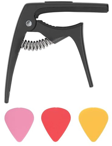 Gitarren-Kapodaster aus Zinklegierung, Ukulelen-Kapodaster-Set mit 3-teiligem Gitarrenplektrum, Schnellspanner-Zubehör für Saiteninstrumente für Mandoline und Banjo (BLACK)
