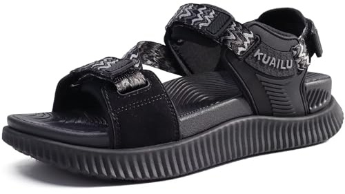 KuaiLu Walking Orthopedic Sandals Womens Comfortable Arch Support Hiking Sandles Plantar Fasciitis Athletic Sport Recovery Cushion Summer Travel Outdoor Open Toe Water Shoes Black Size 8