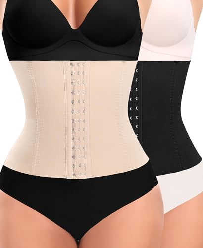 YARRCO Fajas Reductoras Mujer Control de Abdomen Waist Trainer Corset Moldeadora Reductor Adelgazante Bustier Top Cintura Faja Postparto Cinturón Faja Colombiana Corsé Shapewear (Negro+Beige,XS)