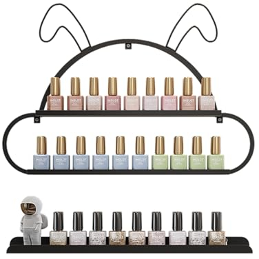 ZBJDX Wandmontiertes Nagellackregal Für Den Salon, Kaninchenförmiger Präsentationsständer Mit Kindlichem Spaß, Nagellackregal Aus Metall,Schwarz