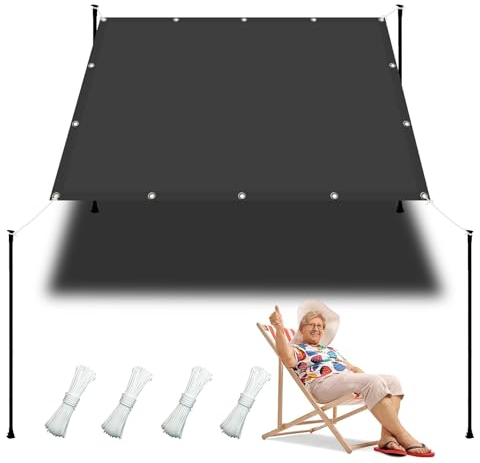 Segeltuch Mit Ösen 2 x 2.7 m Wasserdicht Sonnenschutz Balkon Reißfest UV-Schutz nach Mass Polyestergewebe Mit Seil Sonnenschutz Markise für Pool und glasdach, Dunkelgrau