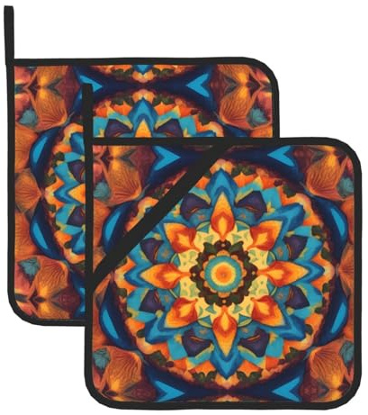 WHJYYXDE Set di 2 presine da 20,3 x 20,3 cm, isolamento resistente, anti-scottature, tessuto impermeabile, motivo caleidoscopio mandala rosso