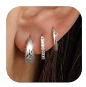 Roheafer 3-4 par örhängen i 925 sterling silver för kvinnor, 18K guldpläterade knoppörhängen set för flera piercing, allergivänliga, små silverringörhängen, stapelbara för känsliga örhängen, 10