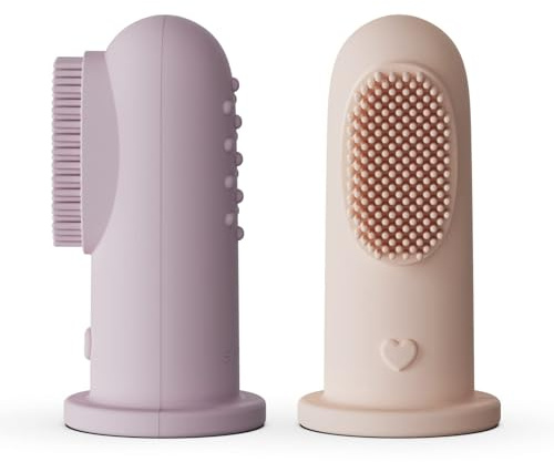 Baby-Zahnbürste, Finger-Zahnbürste, Mundreiniger-Set, ab 3 Monaten, 2 Stück (Rouge/Blassmalve), Fingerzahnbürste Baby