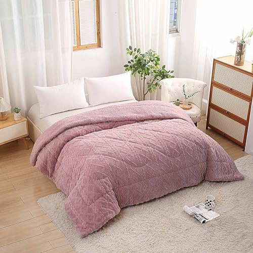 BESCH Edredón Invierno Borreguillo Nórdico 180x240 para Cama 90/105 Sin Funda Almohada - Edredón Borrego Sherpa Extra Suave, Cálido, Gruesa - Geométrica Rosa